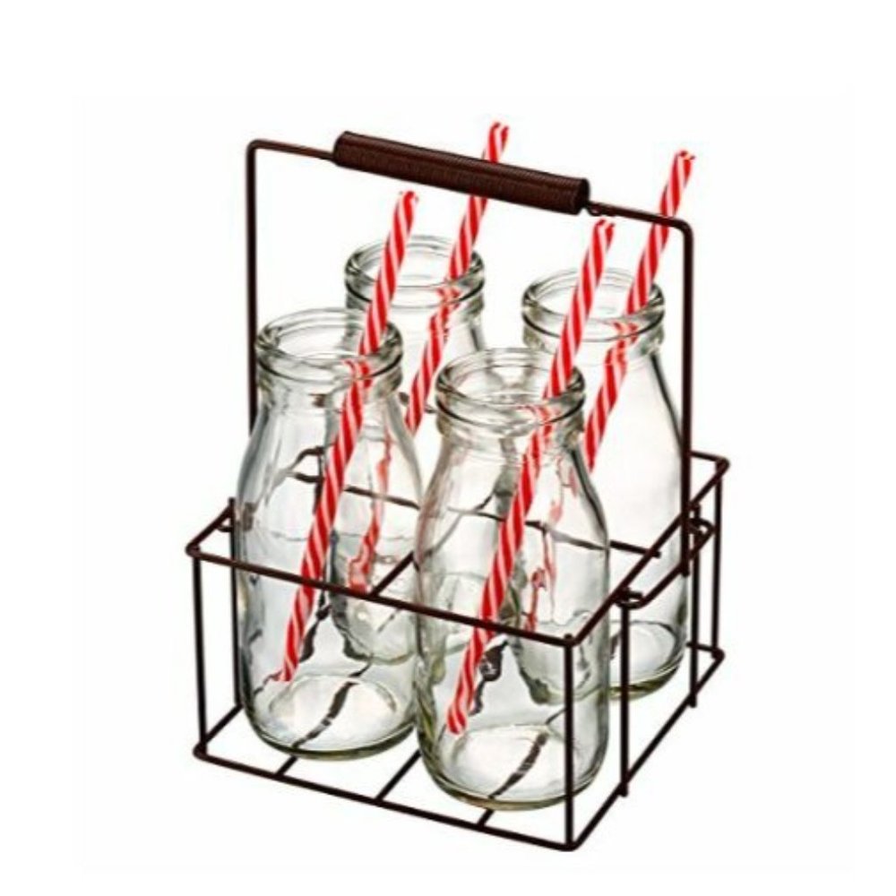 4 PC Glass Bottles with Chicken wire